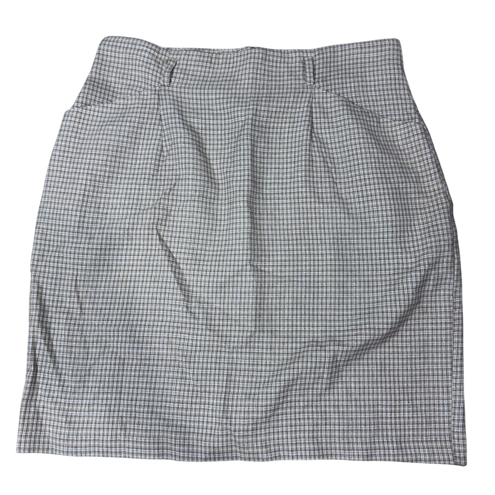 Inclinations Vintage Plaid Pencil Skirt Brown White‎ High Waist Made in USA 12